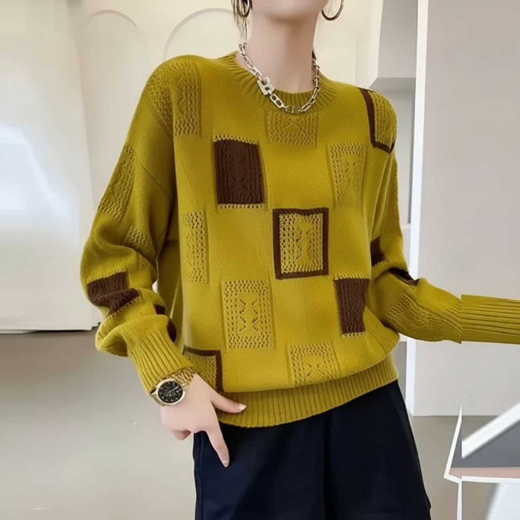 Moderne Geometrische Trui Zachte Wol Contrast Patroon