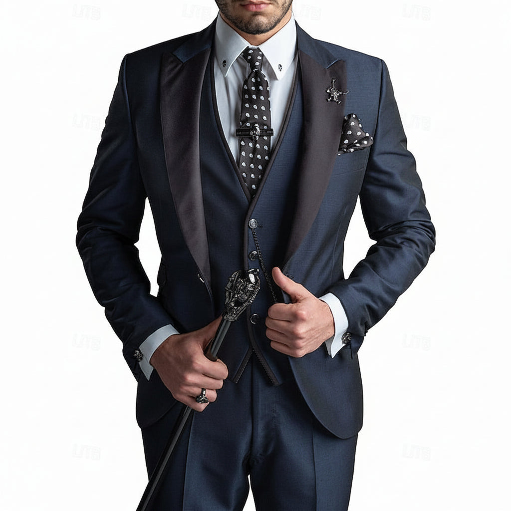 Conjunto de três peças em linho para homem: casaco de fato, colete e calças para uso profissional