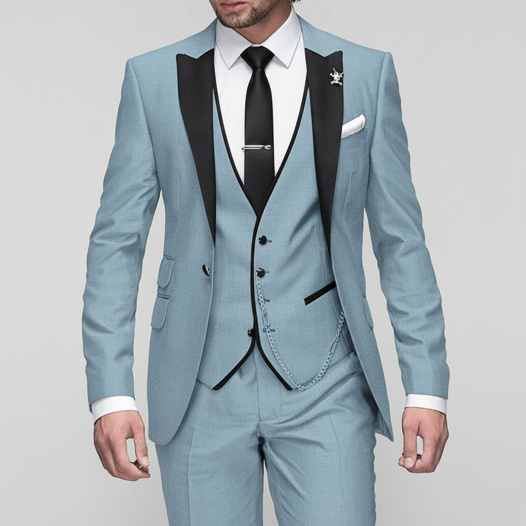 Conjunto de três peças em linho para homem: casaco de fato, colete e calças para uso profissional