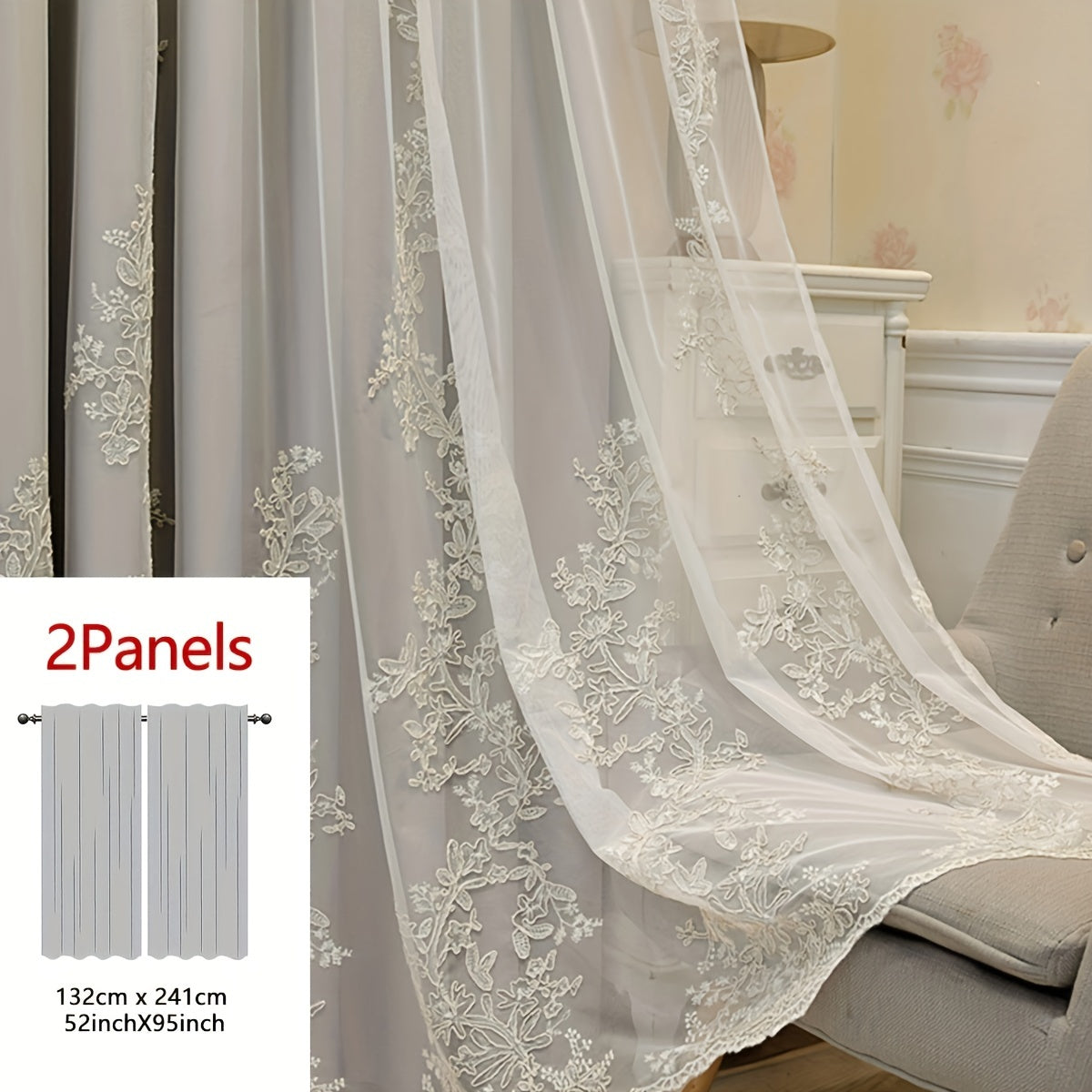 2 Stuks Elf Fairy Geborduurde Gordijnen - Lichtdoorlatende Gordijnpanelen met Geïntegreerde Stof en Ringen