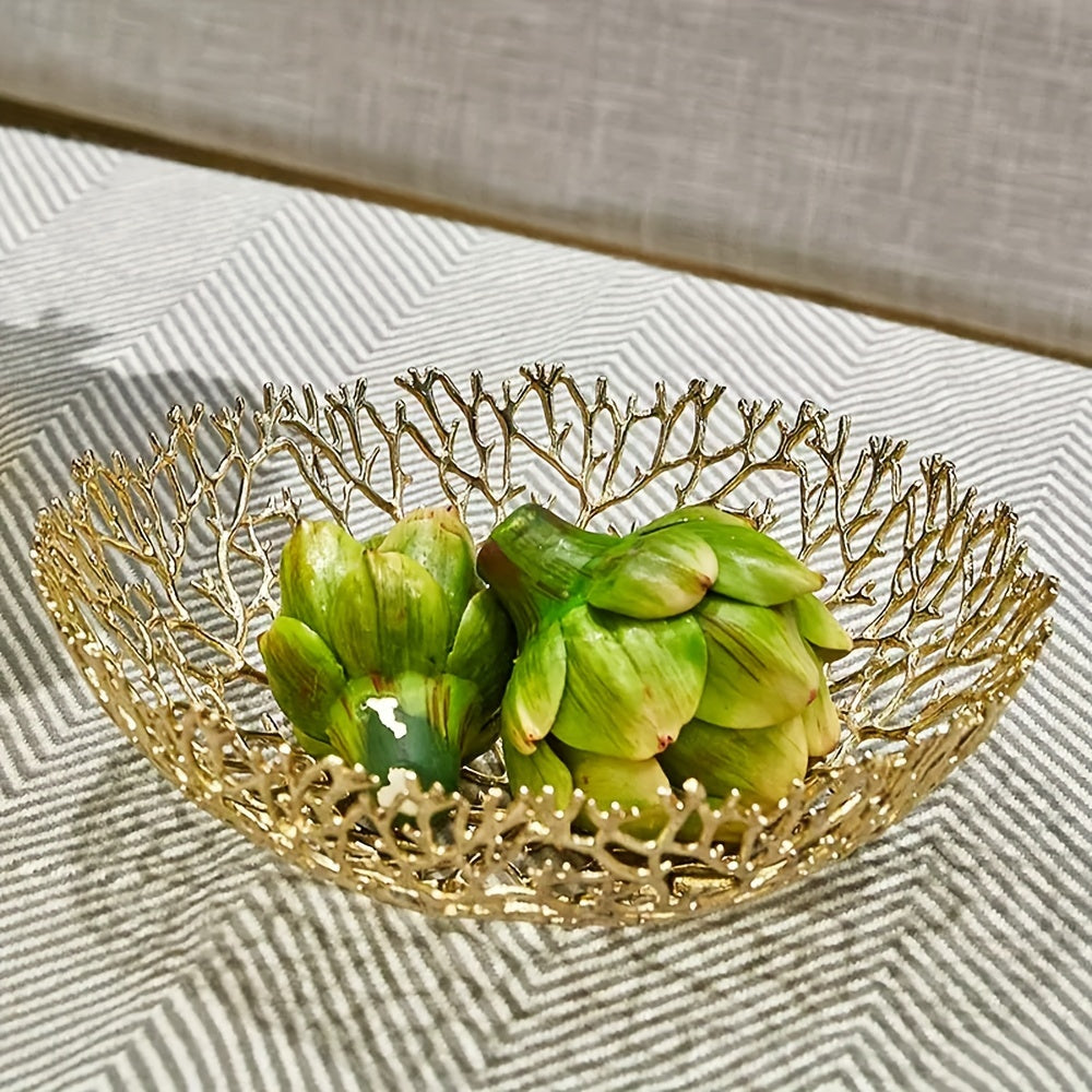 MetalServe-Koraal - Luxe Open Fruitkom voor Huisdecoratie, Salontafel & Eetkamer