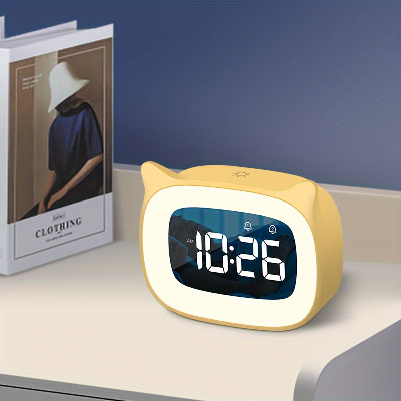 KittyGlow - Reloj despertador con orejas de gato adorables y luz nocturna