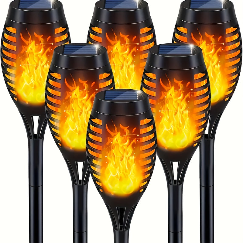 SolarFlame - 6-Pack Solar Torch Lamps with Flickering Flame Effect, Portable Lawn Lamps