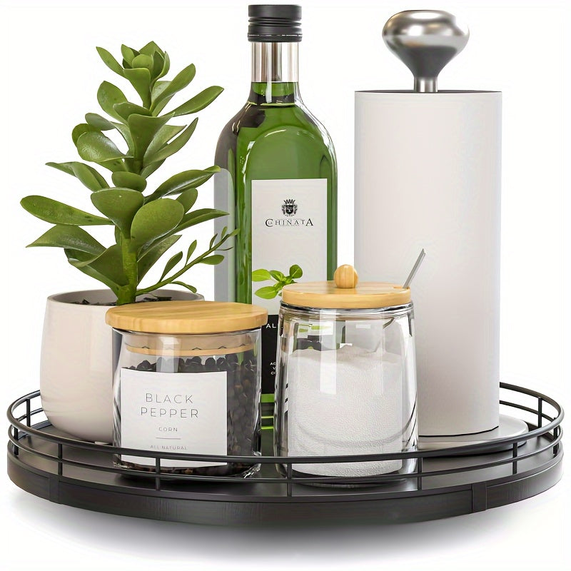 UrbanTray - Vassoio Rotondo Nero | Design Geometrico in Legno per Cucina e Toeletta