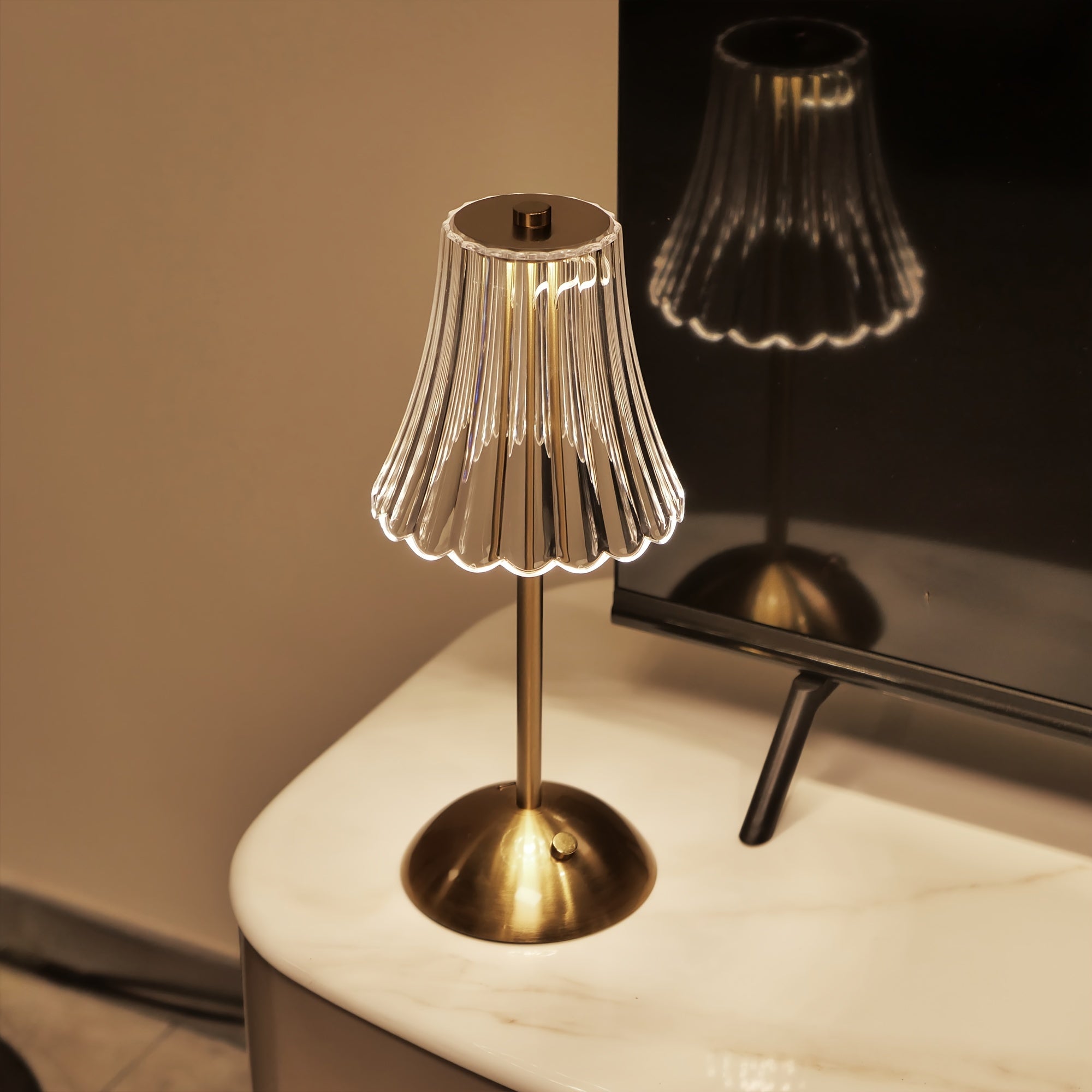 Crystaluxe - Lámpara de mesa de cristal LED con control táctil, luz tricolor