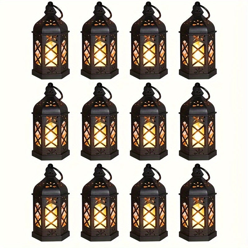 LuxeGlow - Rustic LED Lanterns, Set of 2/4/6/12, Vintage Battery-Powered Hanging Decoration for Parties & Christmas