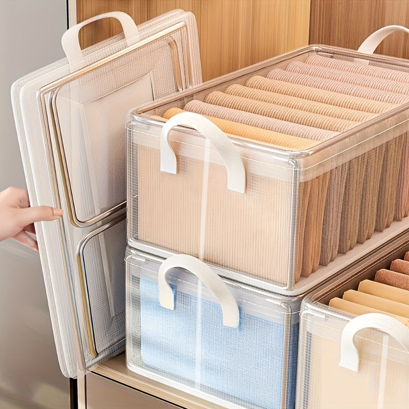 4-Pack Kunststof Opbergboxen met Stalen Frame en Versterkte Handgrepen – Transparante Stapelbare Organizer met Deksel