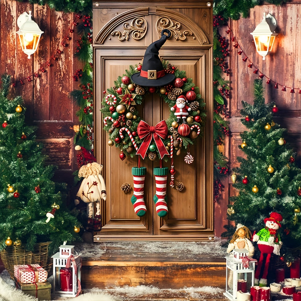 HolidayBanner - Polyester Kerstdeurbanner met Krans