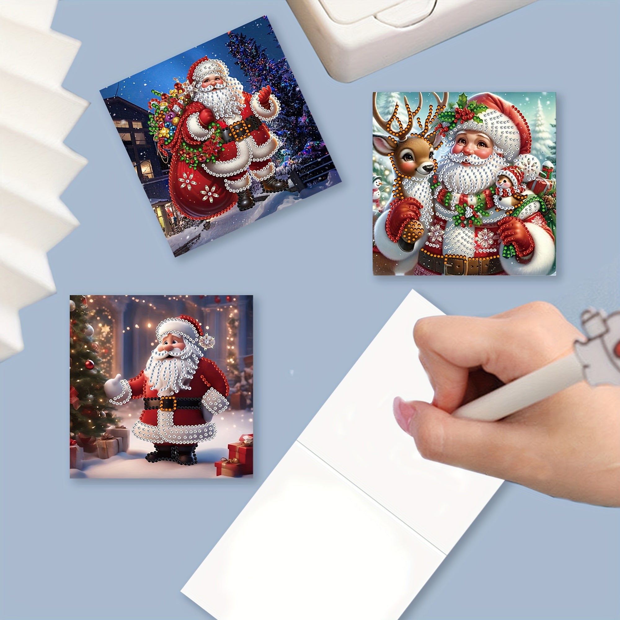 Kit de pintura de diamantes de 12 piezas - Tarjetas de saludo navideñas de Santa Claus con diseños únicos, perfectas para enviar cálidos deseos a familiares y amigos