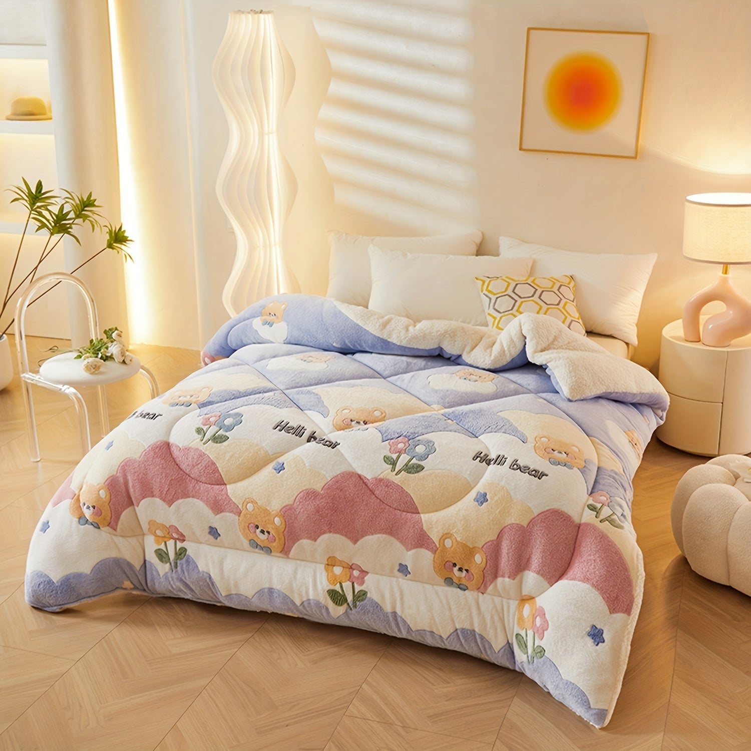 Soft Floral Fleece Winter Duvet – Warm Polyester Cover for Autumn and Winter, Suitable for Bedrooms and Guest Rooms