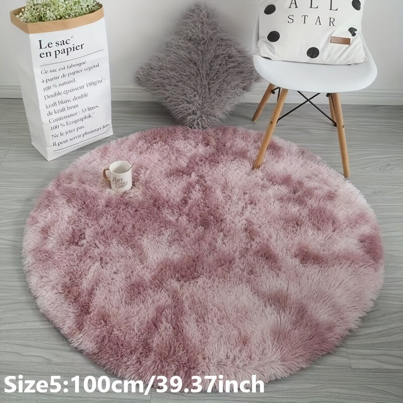 1 pieza Alfombra redonda de peluche teñida anudada - Alfombrilla decorativa suave y cálida para sala de estar, dormitorio y yoga