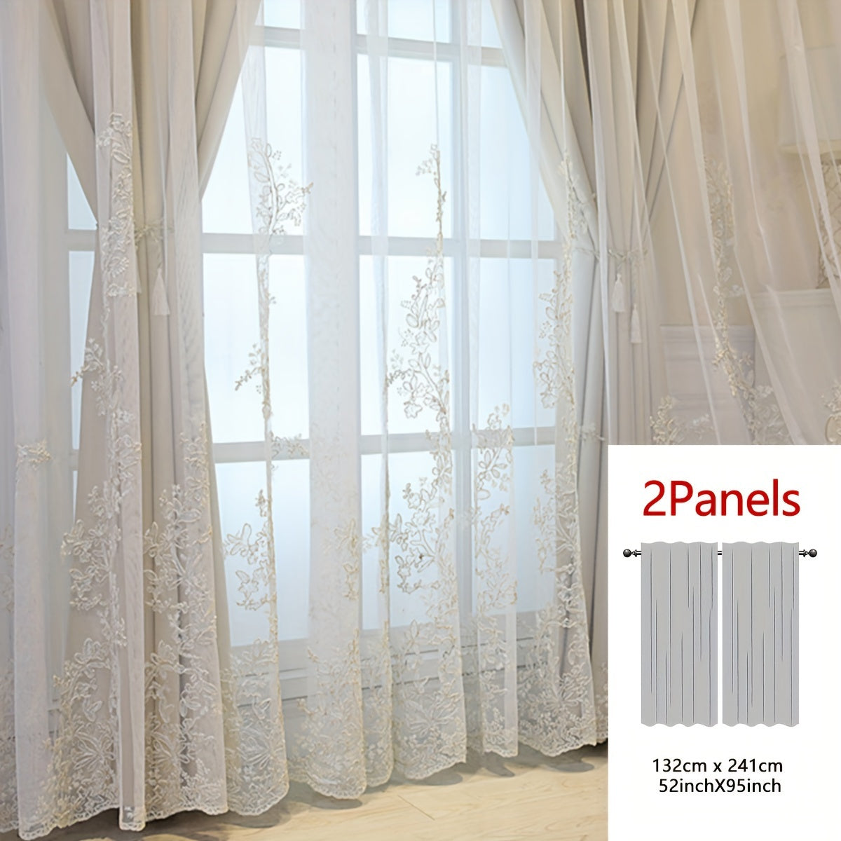 2 Stuks Elf Fairy Geborduurde Gordijnen - Lichtdoorlatende Gordijnpanelen met Geïntegreerde Stof en Ringen