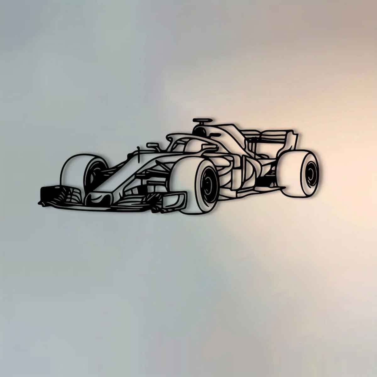 RaceSculpt - Formule Raceauto Metalen Muursculptuur