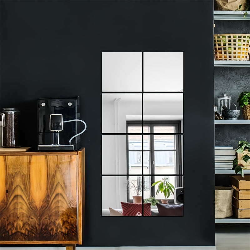 Set de 8 piezas de azulejos de espejo acrílico 3D - Resistente a roturas, decoración autoadhesiva para sala de estar, dormitorio, oficina y cocina