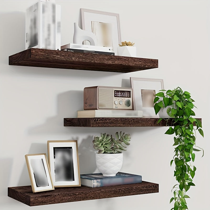 RusticShelf - 3-delige Zwevende Planken Set - Houten Opbergrekken in Zwart