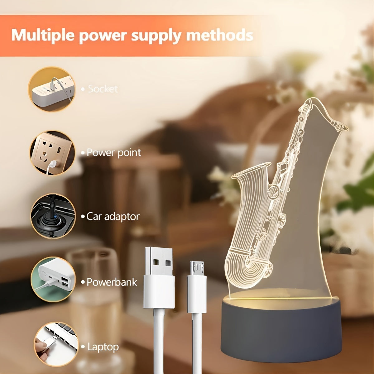 SaxGlow - 3D Saxofoon LED Nachtlamp, USB-Aangedreven Tafellamp