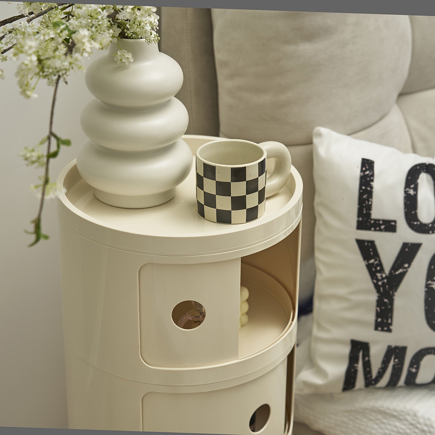 Comodino Rotondo – Mobiletto Bianco per Riporre