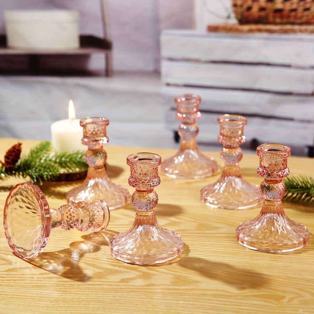 Roze Kristallen Kaarshouders - Romantische Decoratie voor Kerst en Feestdagen