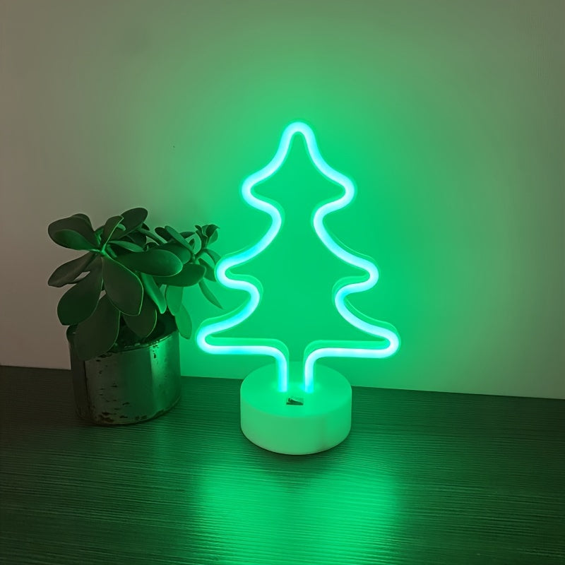 FestiveGlow - Lâmpada de Árvore de Natal Neon LED, Alimentação Dupla USB/Pilha