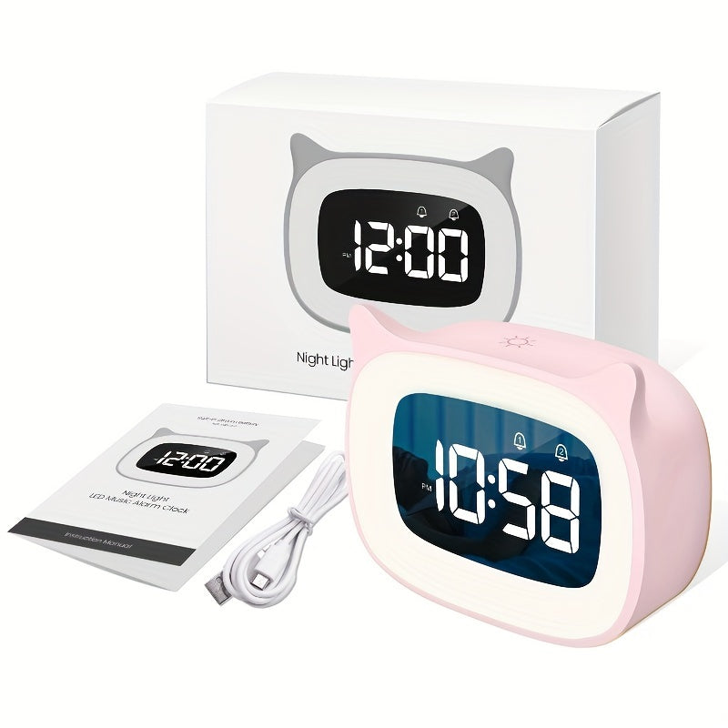 KittyGlow - Reloj despertador con orejas de gato adorables y luz nocturna
