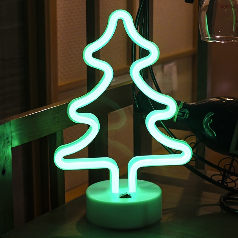FestiveGlow - Lâmpada de Árvore de Natal Neon LED, Alimentação Dupla USB/Pilha