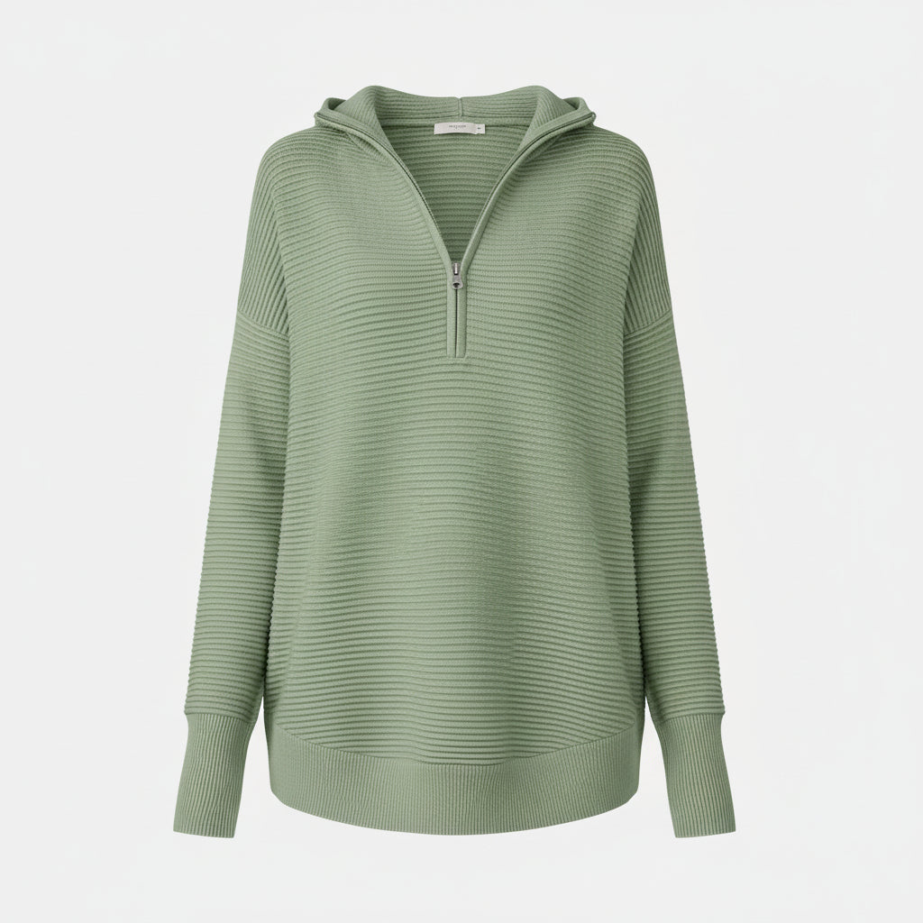 Dames Trui Gebreid Half Zip V Hals Ribstof Oversized