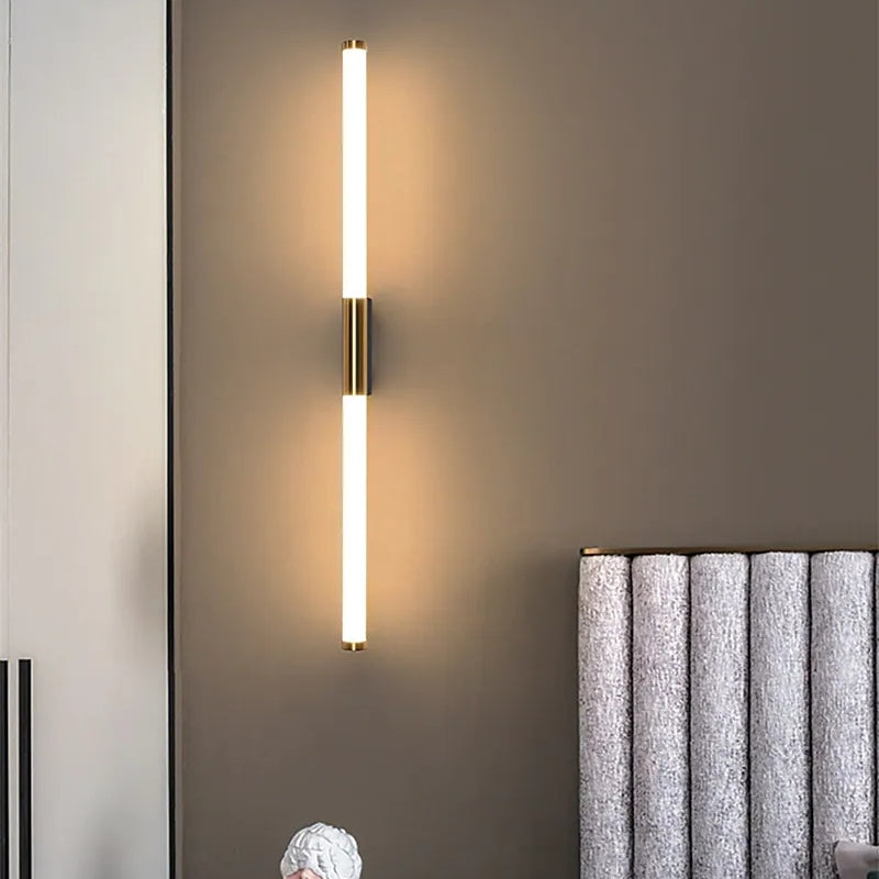 Leigh Simple Modern Linear LED Wall Lamp White-Gold Bedroom Metal