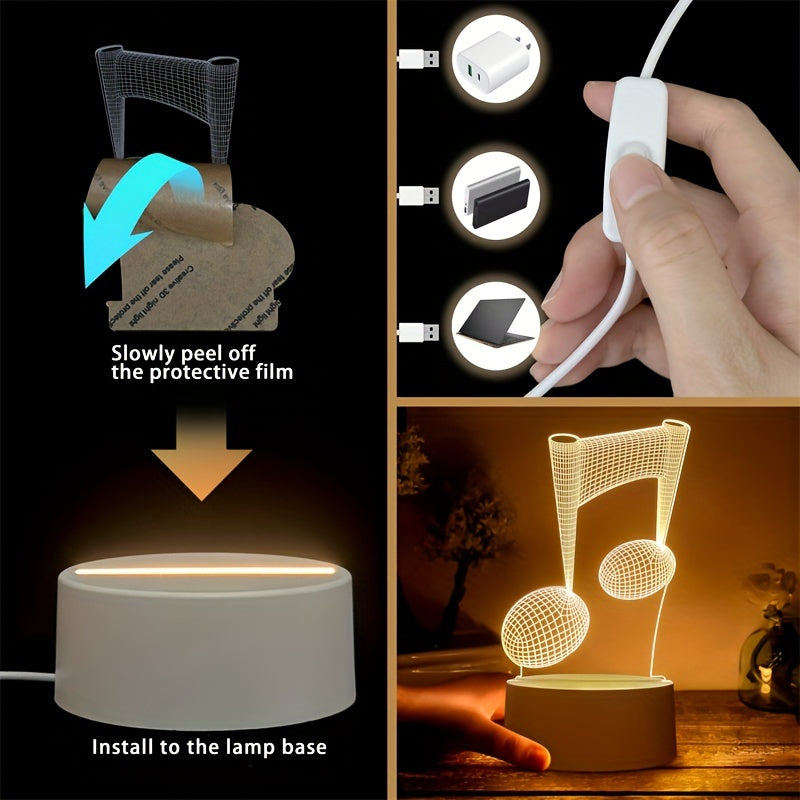 LumiNote - Nota Musical Acrílica Lámpara Nocturna, Marco LED 3D, Alimentado por USB