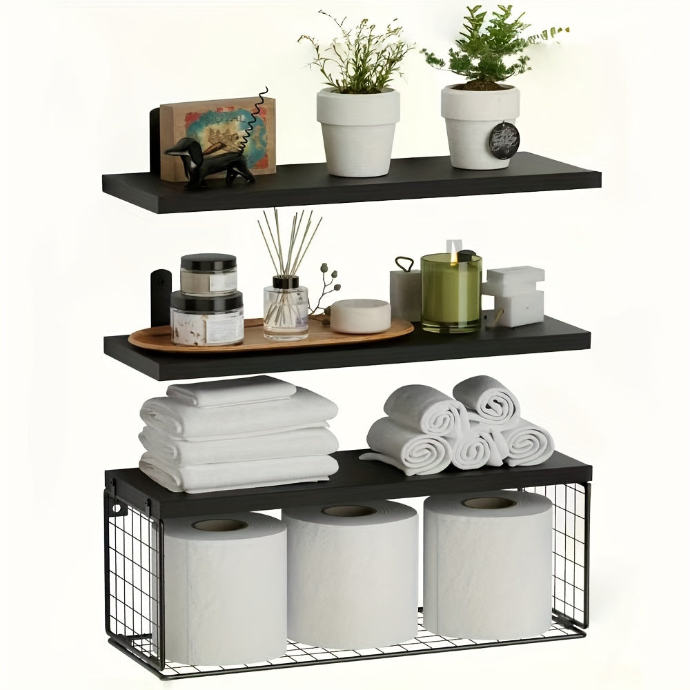 ShelfSet - Houten Drijvende Opbergrekken - Set van 3 Badkamer Planken