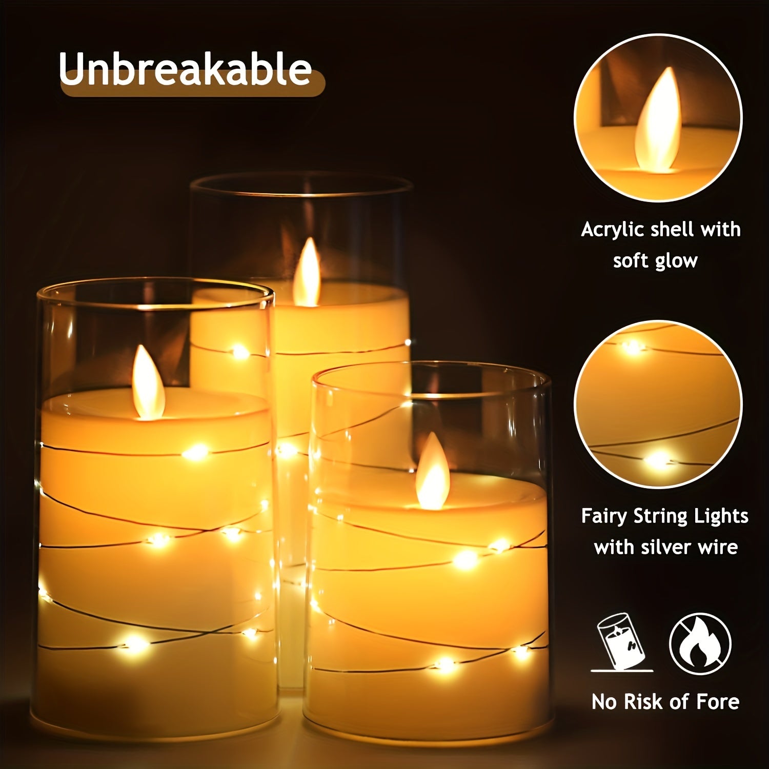 Set di 3 Candele LED Romantiche con Telecomando - Luminosità Regolabile e Funzione Timer, Ideali per Feste, Matrimoni e Decorazioni per Hotel