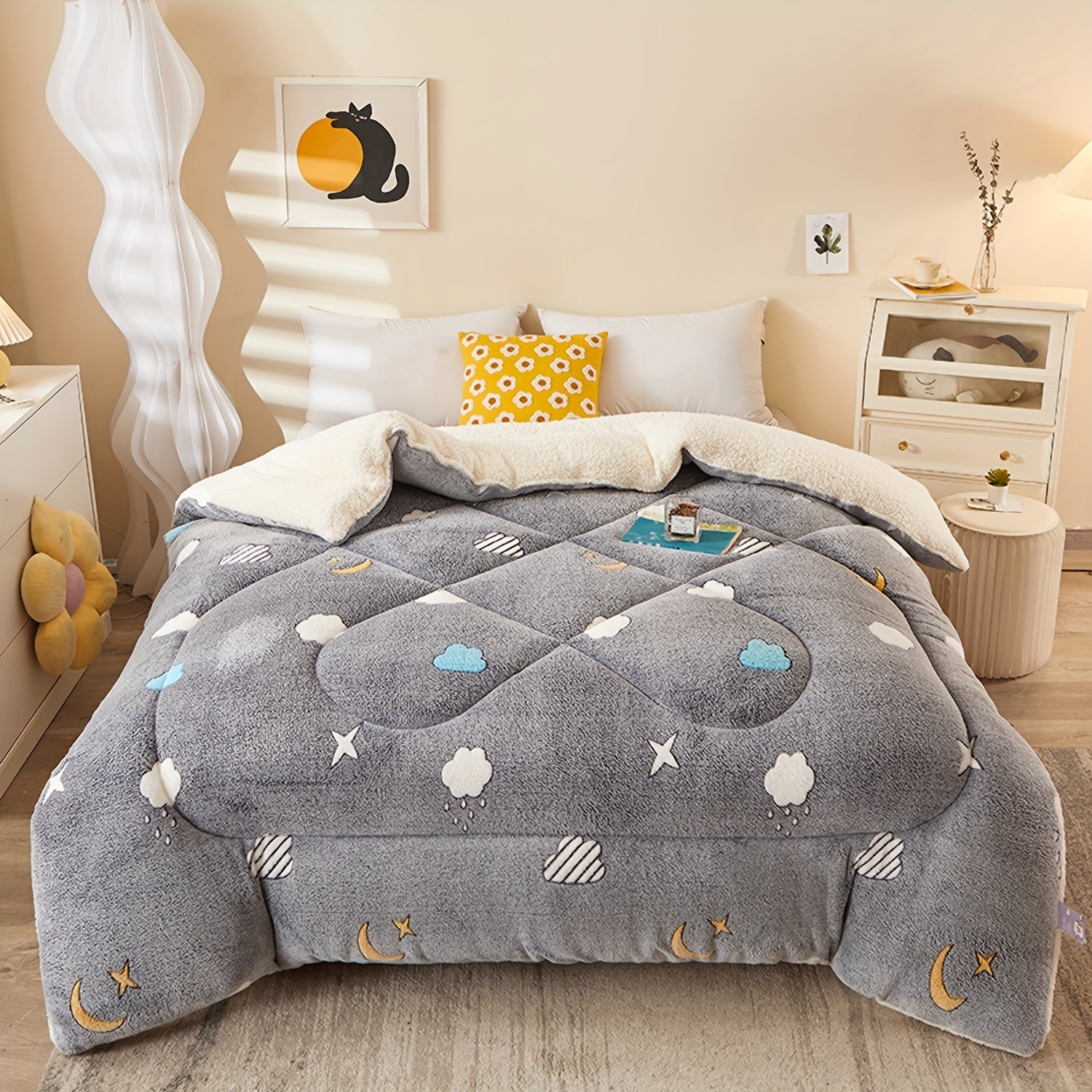 Soft Floral Fleece Winter Duvet – Warm Polyester Cover for Autumn and Winter, Suitable for Bedrooms and Guest Rooms