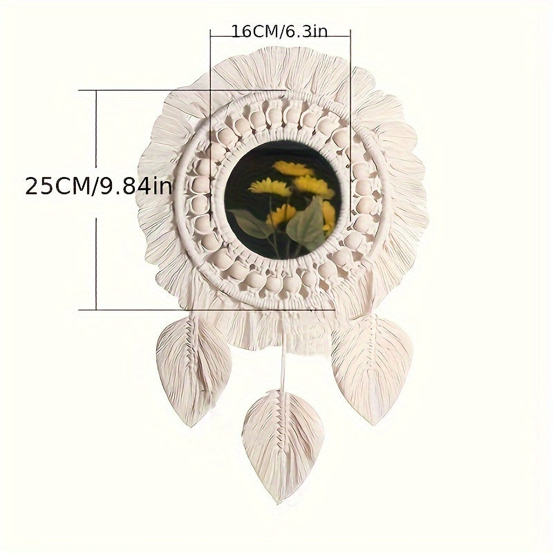 Boho Chic Handgeweven Rattan Wandspiegels met Bladkwastjes – Frameloos en Gepolijste Afwerking