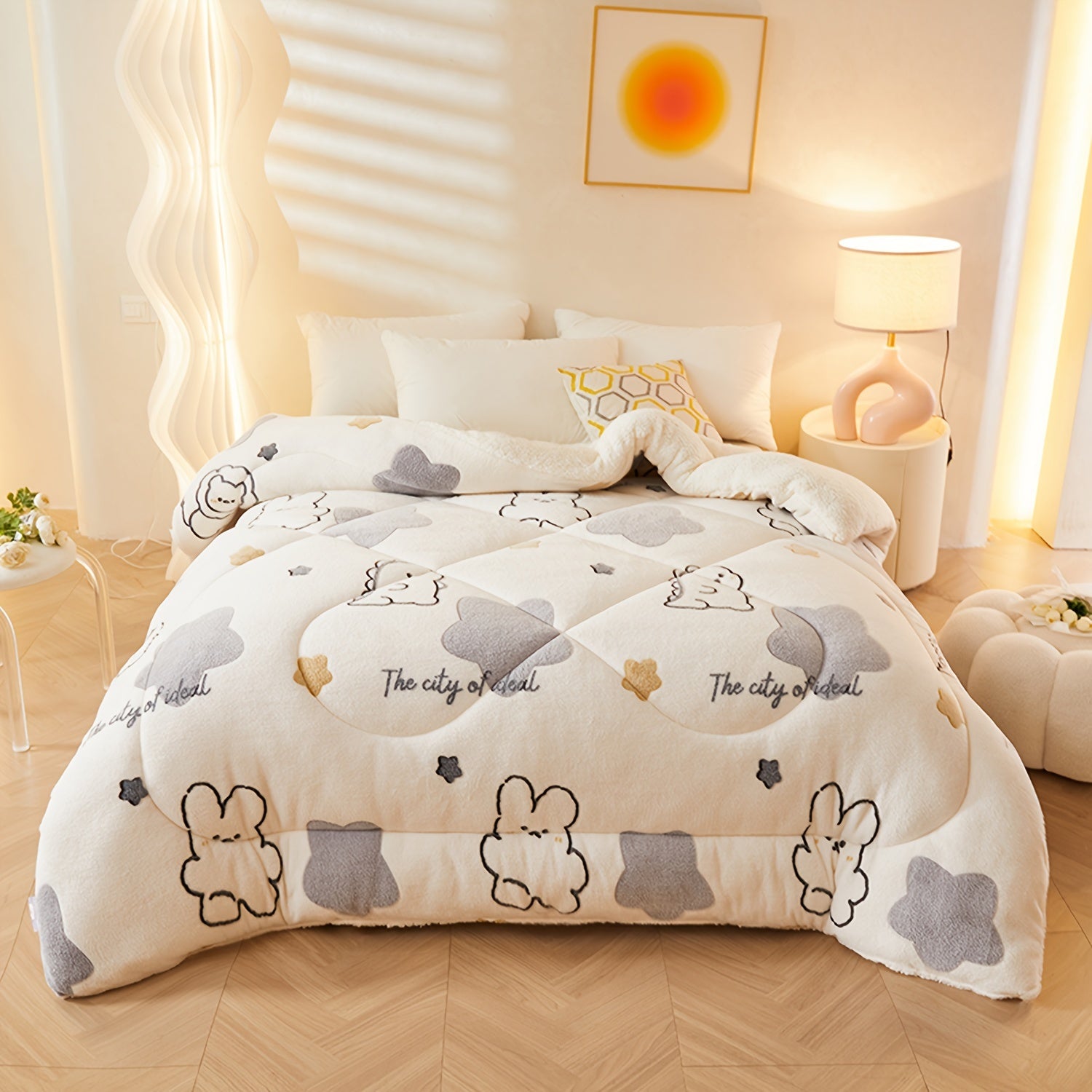 Soft Floral Fleece Winter Duvet – Warm Polyester Cover for Autumn and Winter, Suitable for Bedrooms and Guest Rooms