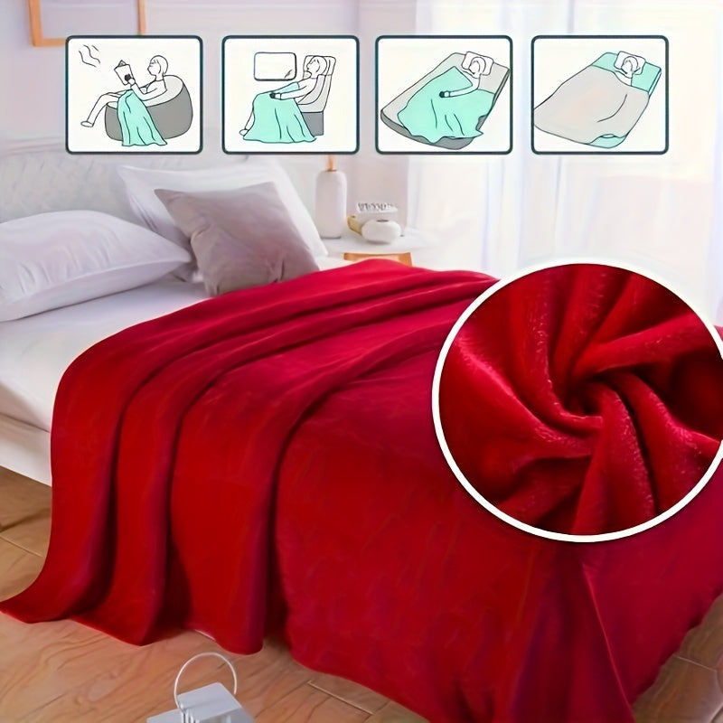 1pc Spessa Coperta Rossa in Flanella, Morbida Calda Coperta da Lancio, Coperta da Nanna per Divano, Ufficio, Letto, Campeggio e Viaggi, Coperta Regalo Multifunzionale per Tutte le Stagioni