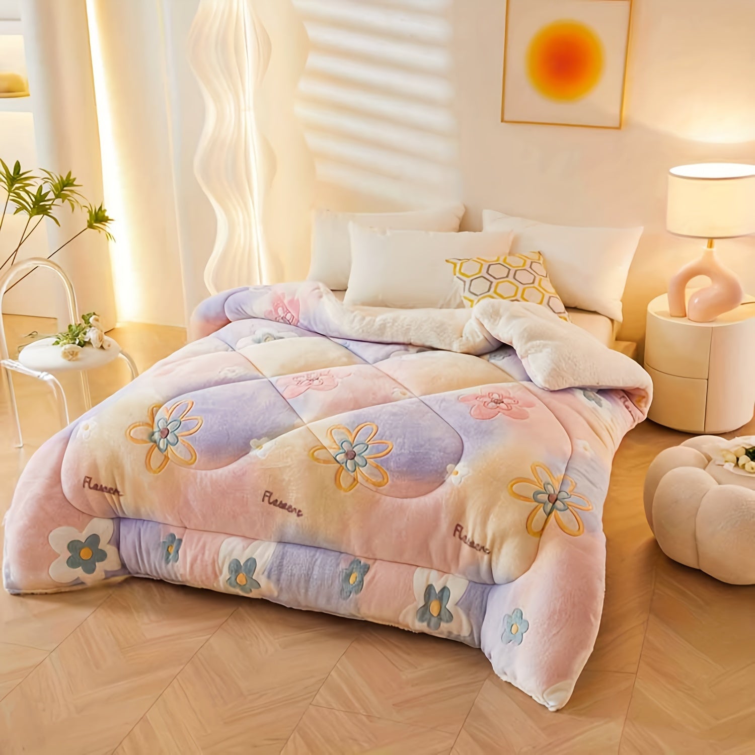 Soft Floral Fleece Winter Duvet – Warm Polyester Cover for Autumn and Winter, Suitable for Bedrooms and Guest Rooms