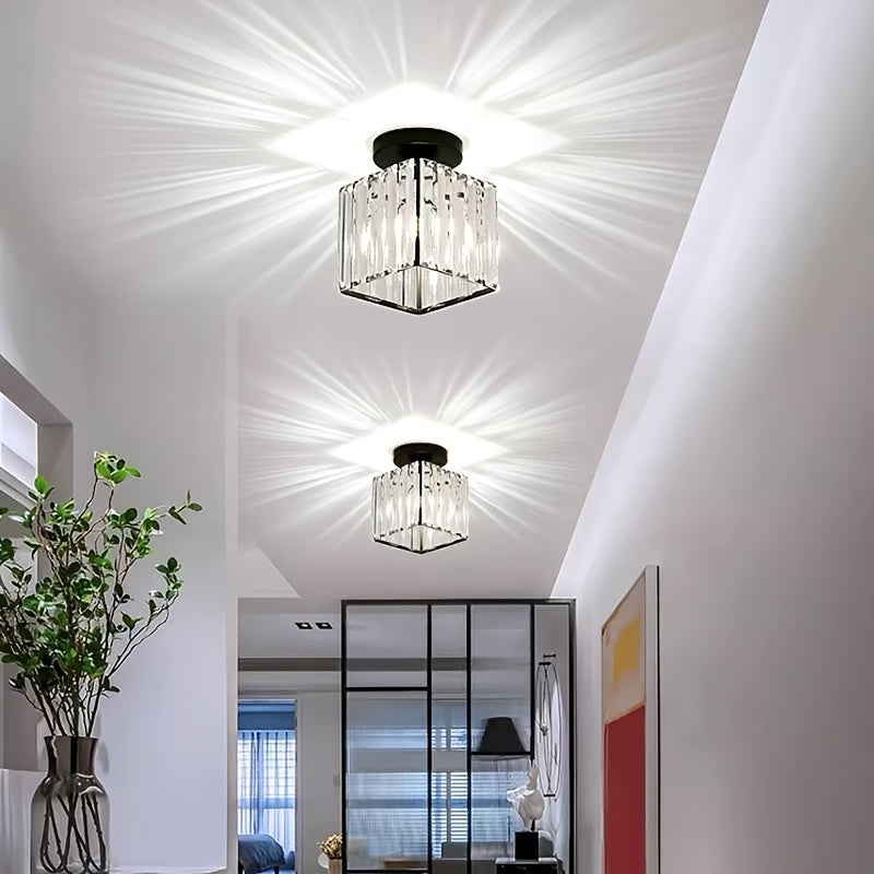 CrystalLuxe - Modern E27 LED Ceiling Lamp, Black Gold with Crystal Glass