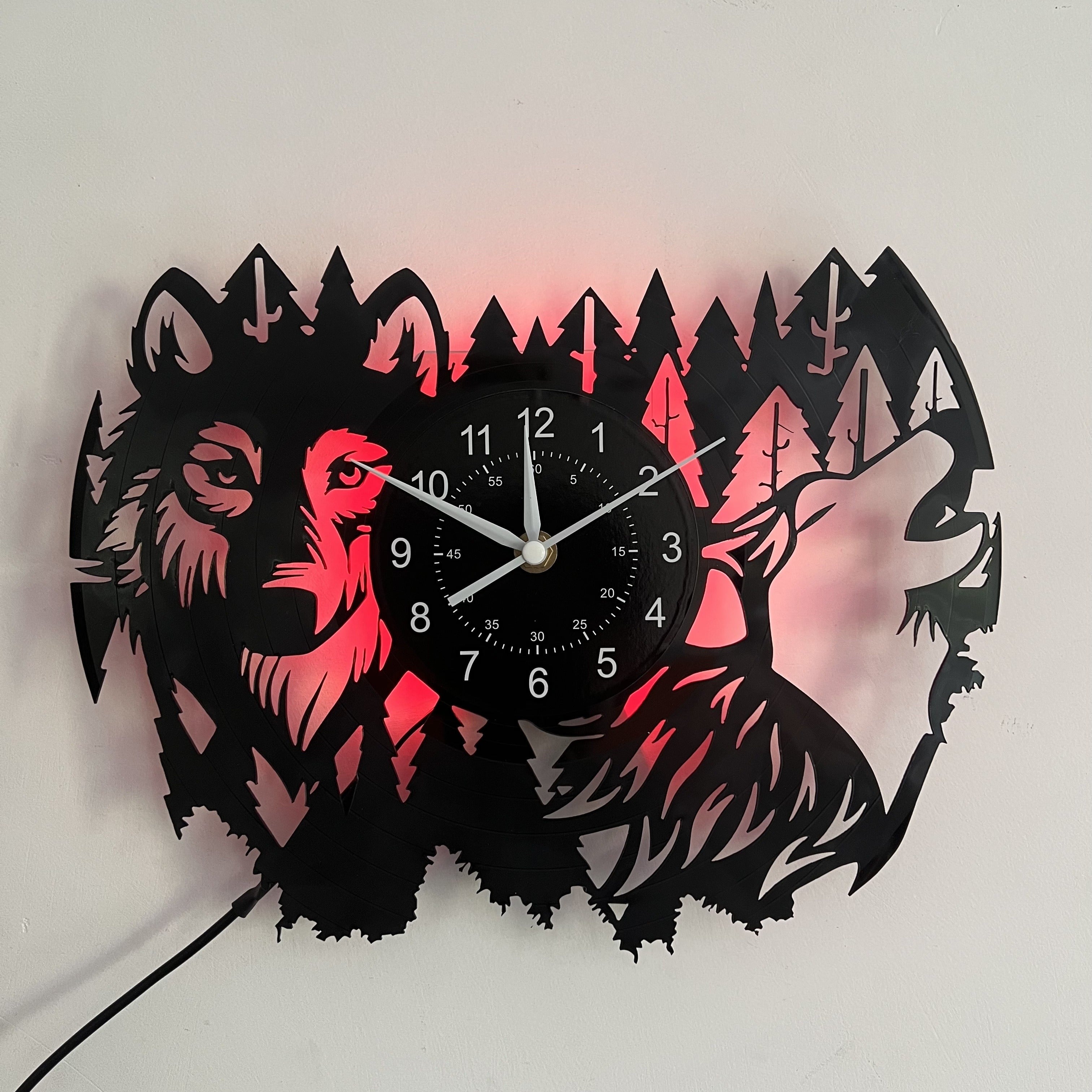 Vinyl Record Wolf Theme Wall Clock - Silent Clock for Living Room and Bedroom Decor