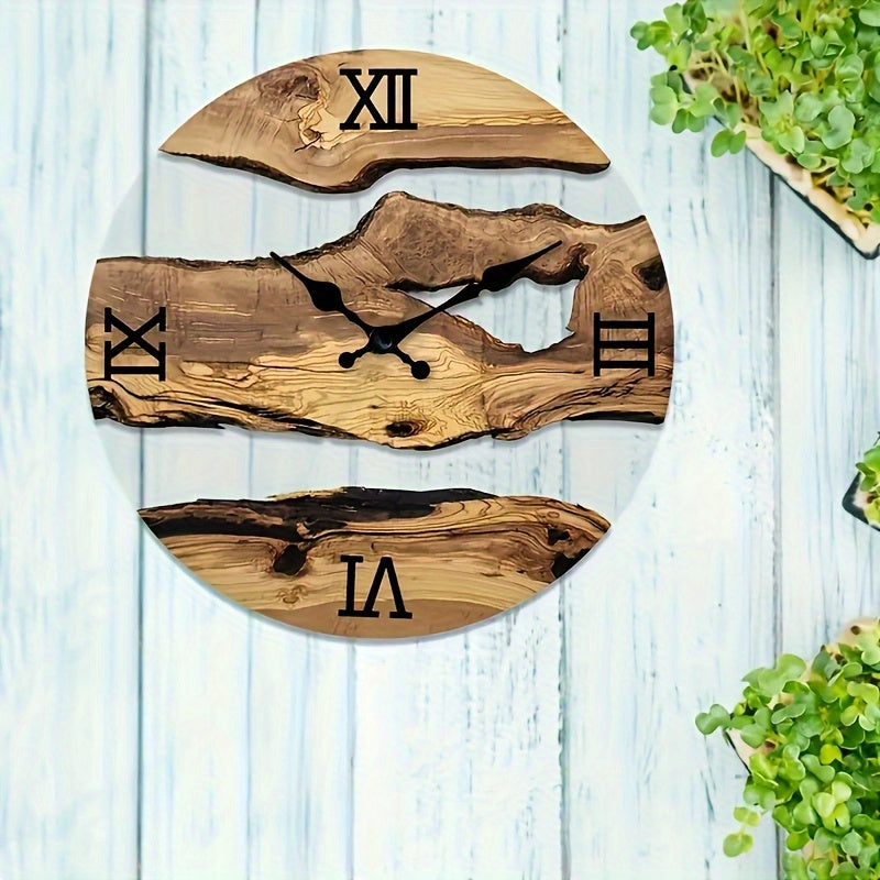 RustiqueClock - Reloj de pared acrílico silencioso con vetas de madera