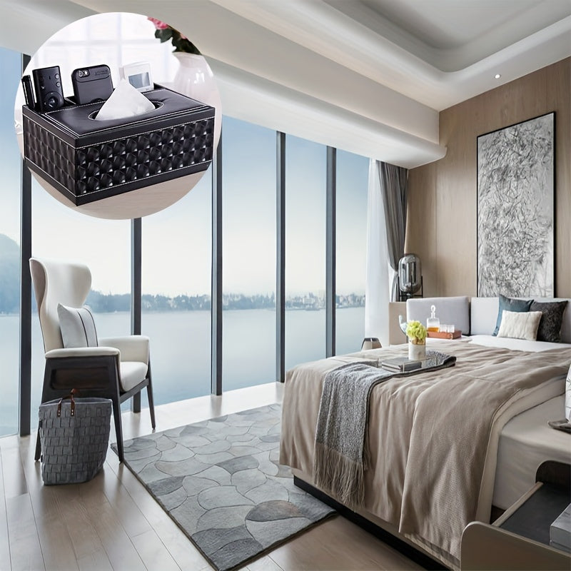 Scatola multifunzionale in ecopelle per fazzoletti e conservazione – Quattro scomparti per telecomando e fazzoletti