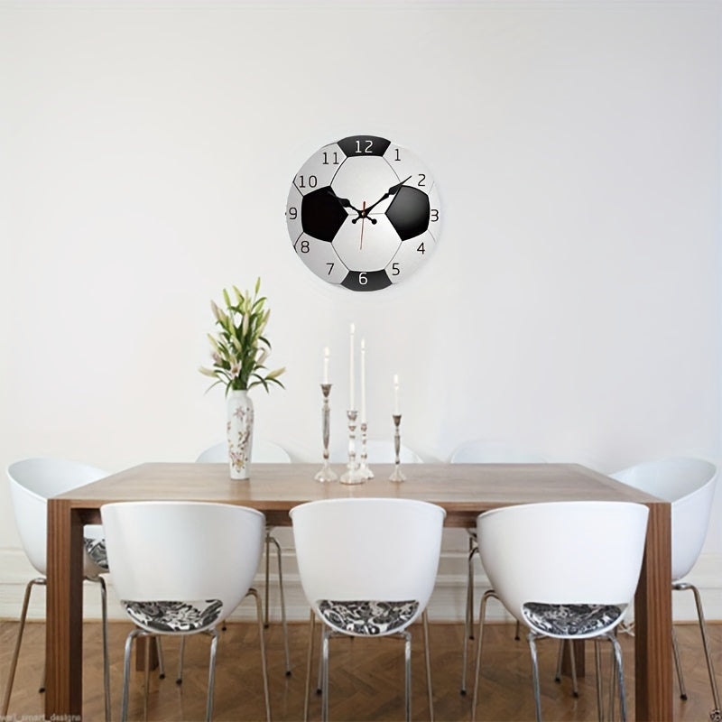 Wooden Wall Clock with Soccer Design - Silent Clock for Living Room and Bedroom