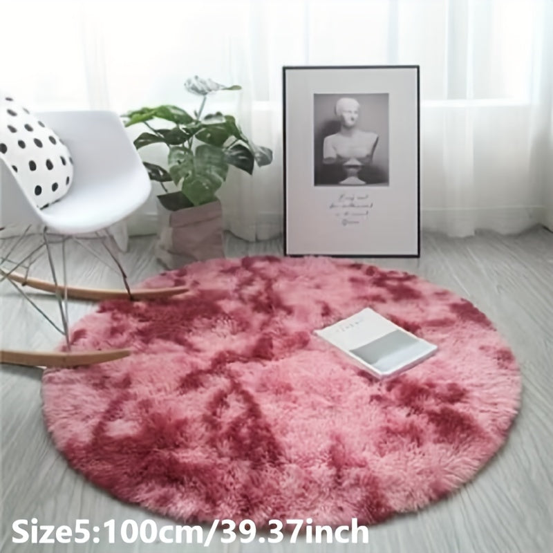 1 pieza Alfombra redonda de peluche teñida anudada - Alfombrilla decorativa suave y cálida para sala de estar, dormitorio y yoga