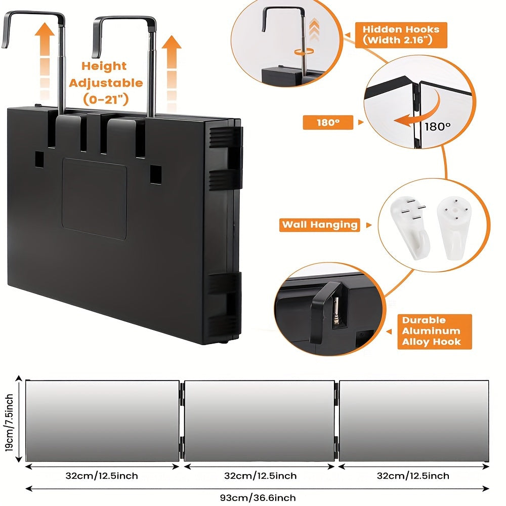 3-zijdige Spiegel voor Haar Knippen – 360° Trifold LED Make-up Spiegel met Verstelbare Hoogte, Draagbaar voor Reizen