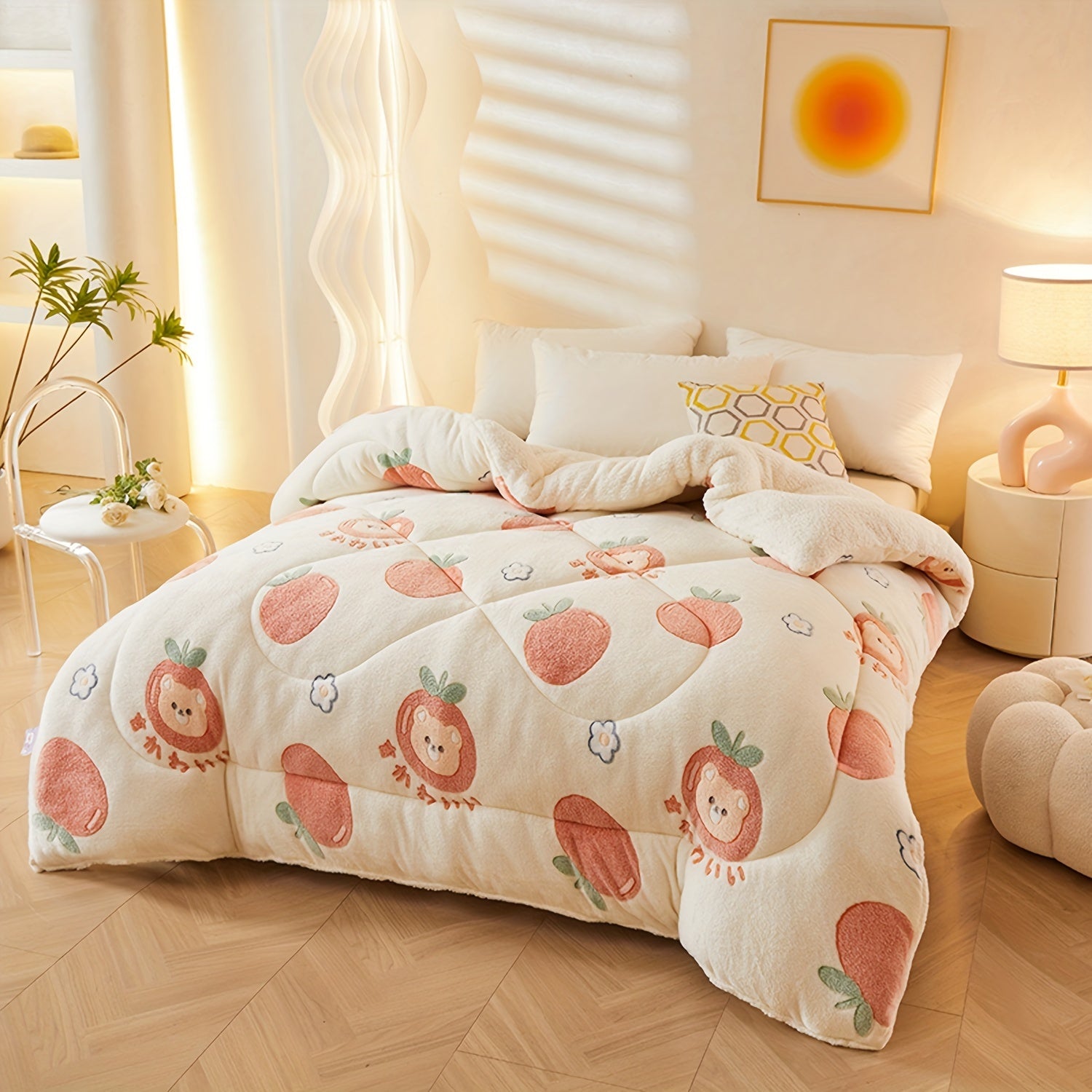 Soft Floral Fleece Winter Duvet – Warm Polyester Cover for Autumn and Winter, Suitable for Bedrooms and Guest Rooms
