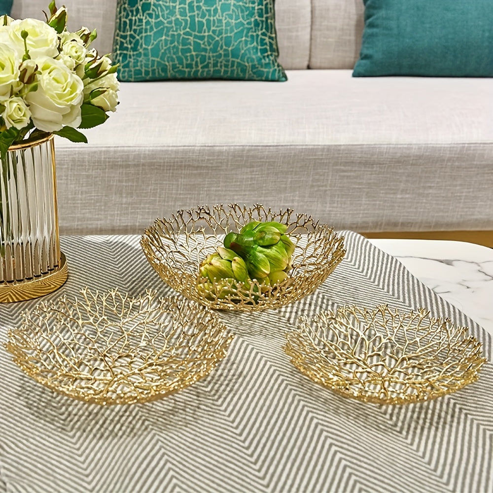 MetalServe-Koraal - Luxe Open Fruitkom voor Huisdecoratie, Salontafel & Eetkamer