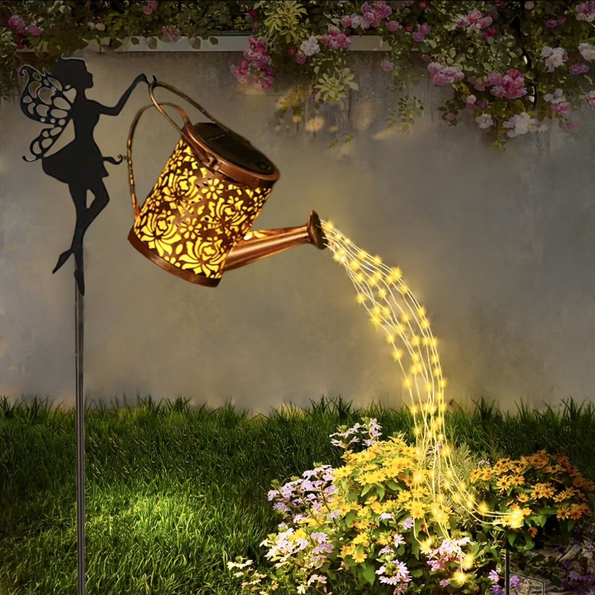 SolarSprinkle - Solar-Powered Watering Can Fairy Lights