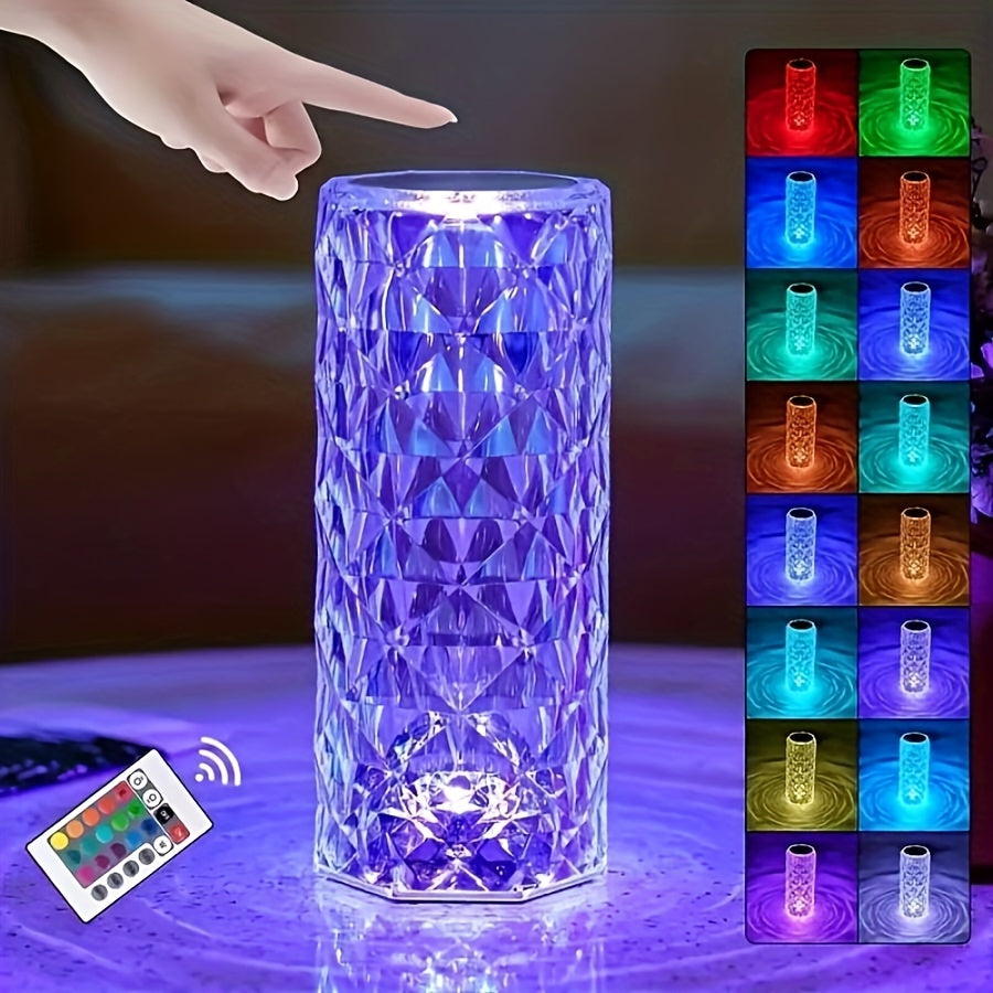 CrystalBloom - Adjustable RGB Table Lamp with USB Rechargeable Lithium Battery and Flower Pattern