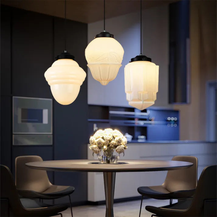 FrostGeo - Vintage Geometric Pendant Lamp made of Matte Glass for Dining Room and Living Room