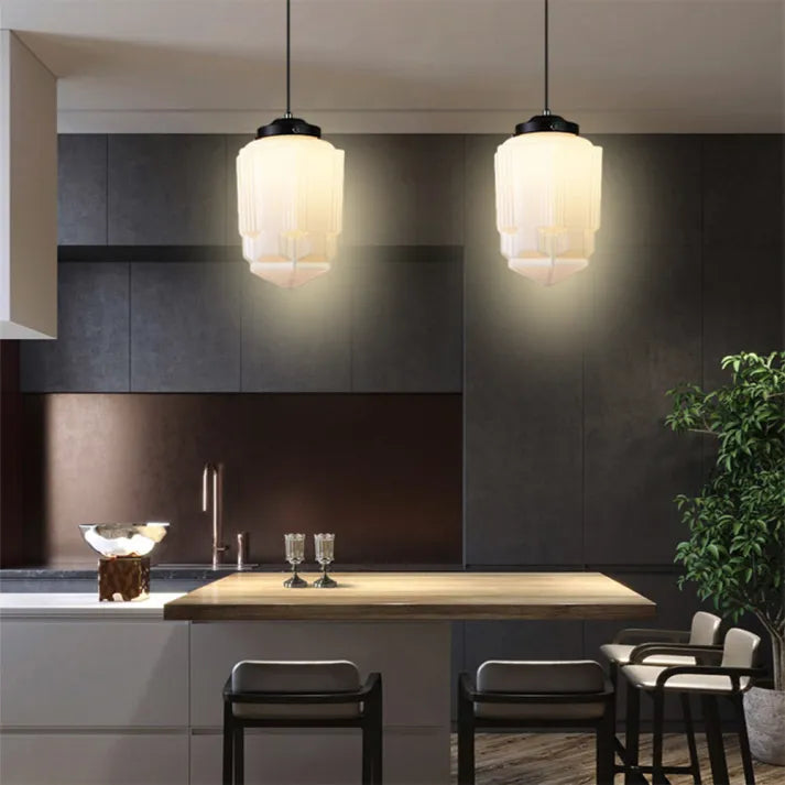 FrostGeo - Vintage Geometric Pendant Lamp made of Matte Glass for Dining Room and Living Room