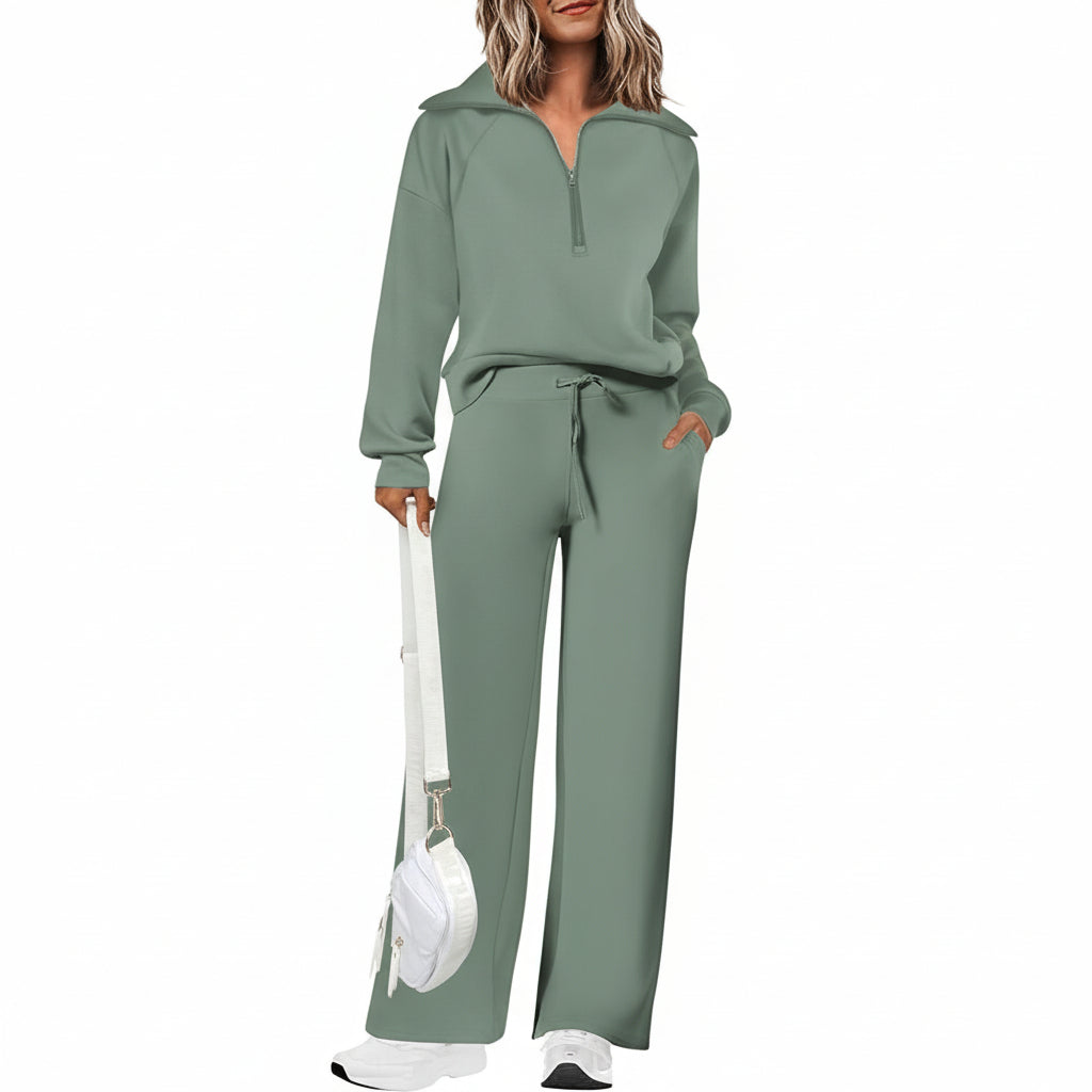 Casual Dames Tracksuit Set Half Zip Sweatshirt Palazzo Pants