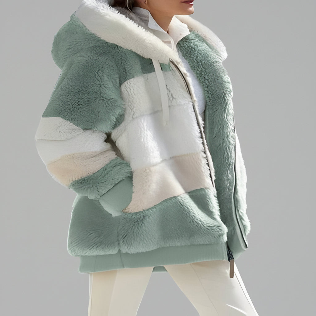 Dames Winterjas Teddy Oversized Kleurblok Capuchon Rits